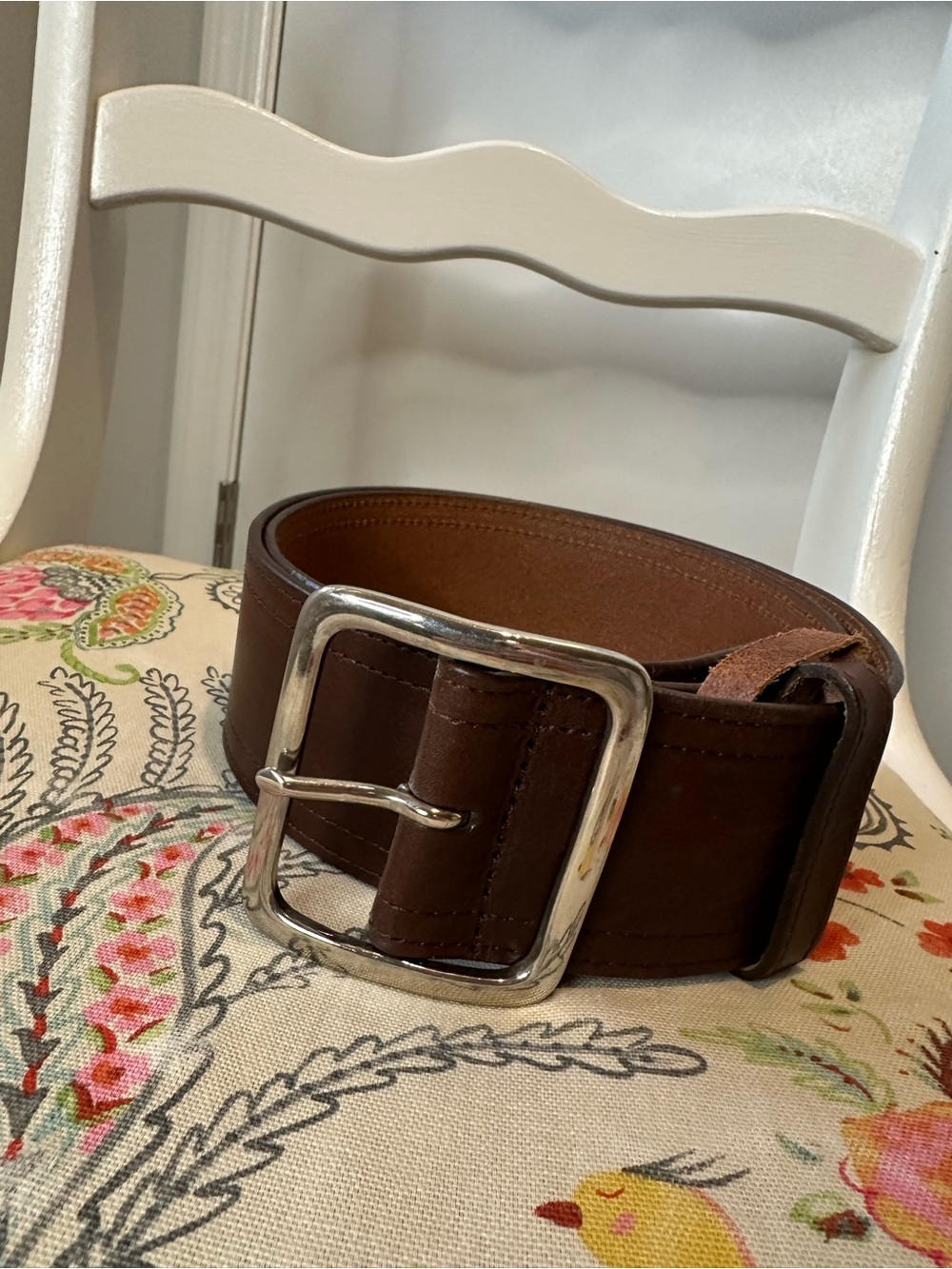 Harold’s Women’s wide Brown Leather Belt with Silver Buckle